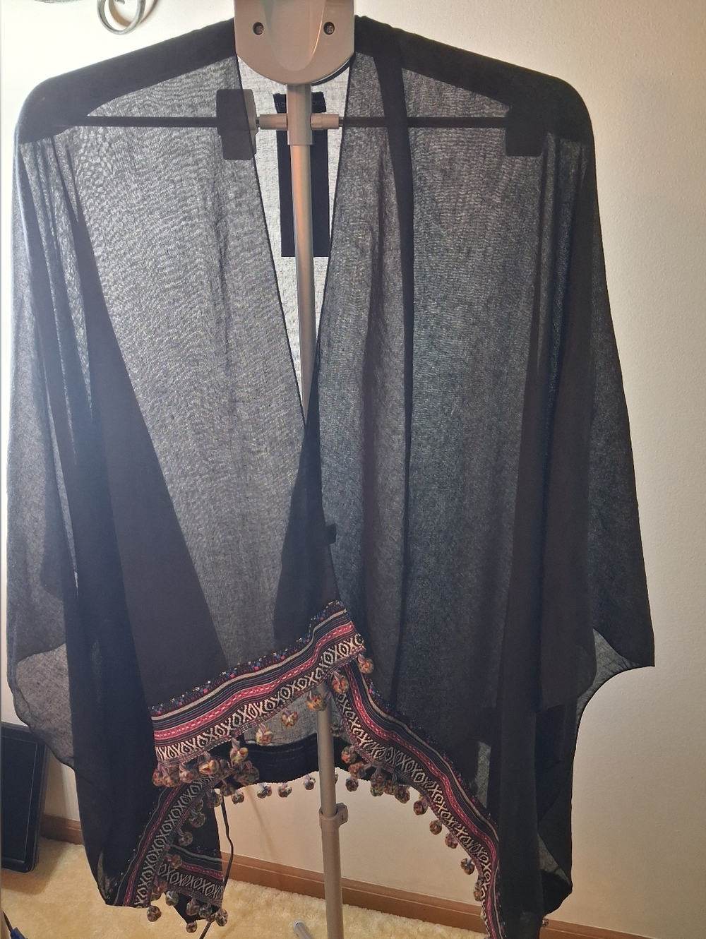 Black Cape With Boho Tassels Fringe